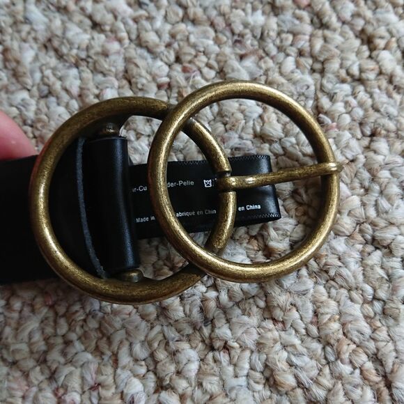 Urban outfitters Studded Double O-Ring Gold Silver Leather Black Belt - size S - Picture 6 of 12